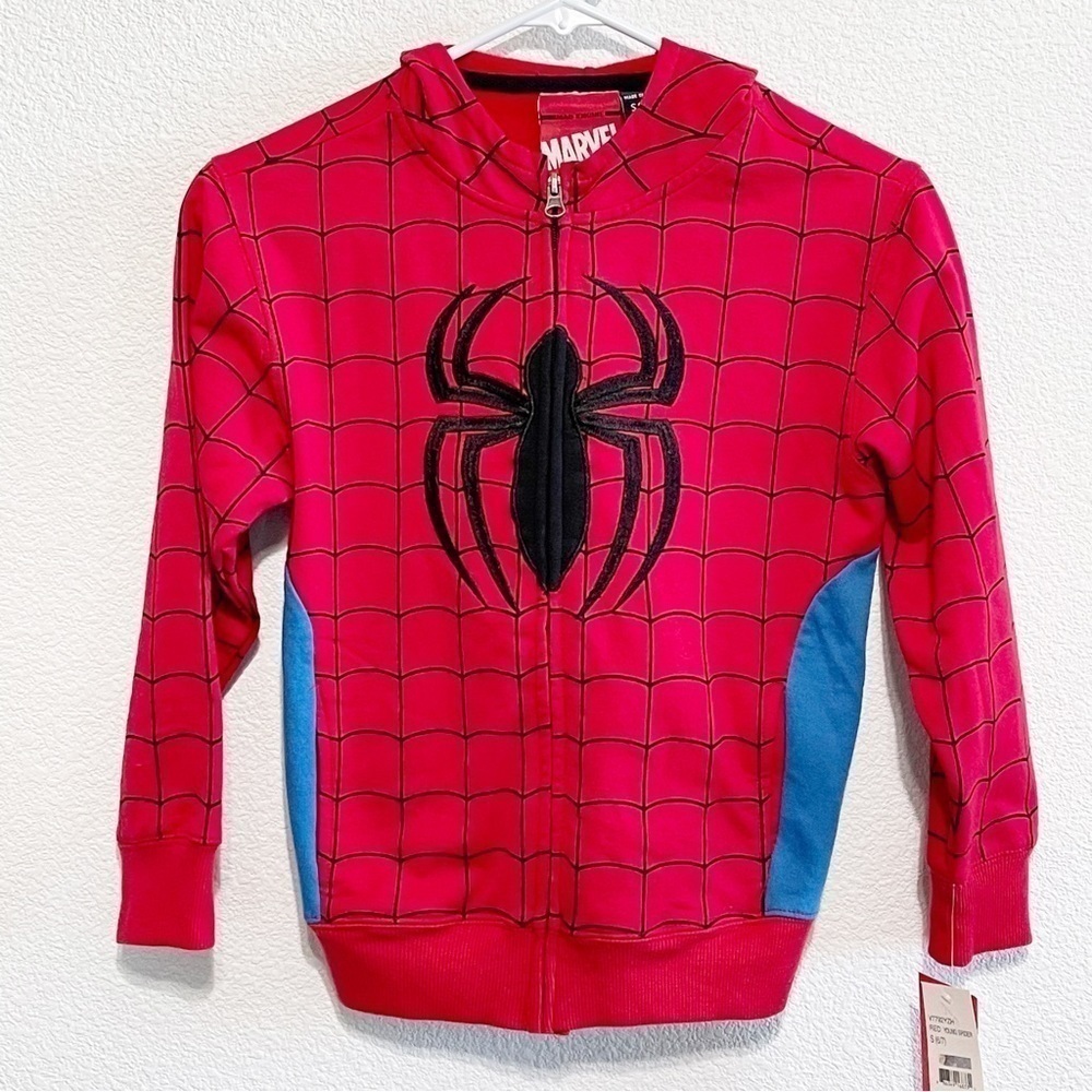 NWT Marvel Boys Spider Man Hoodie Full Zipper Jacket Size S - 6/7